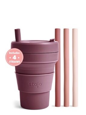 NWT, stojo Collapsible Cup with 4 Reusable Straws - 12oz